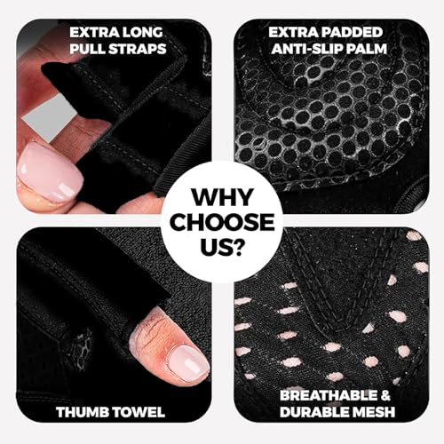 Women’s Breathable Workout Gloves - Black, Medium (7.5-8")