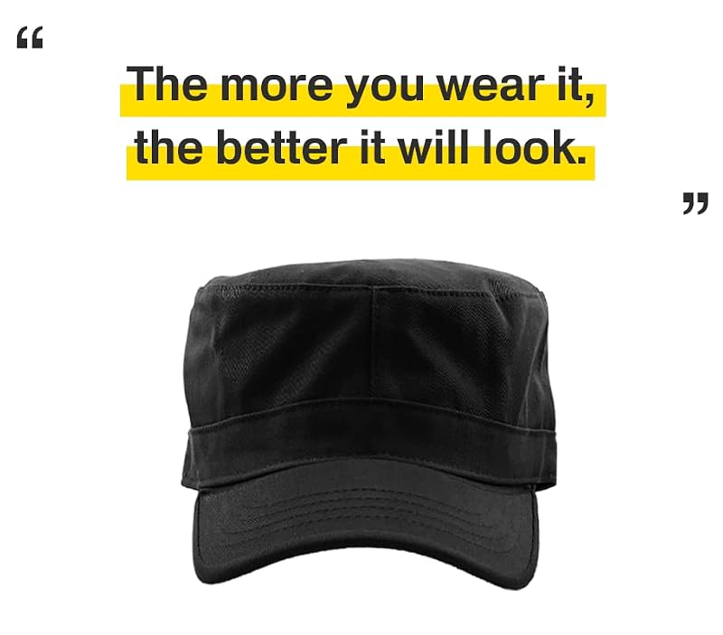 Cadet Army Cap with Stash Pocket - Small Black Everyday Flat Top Hat