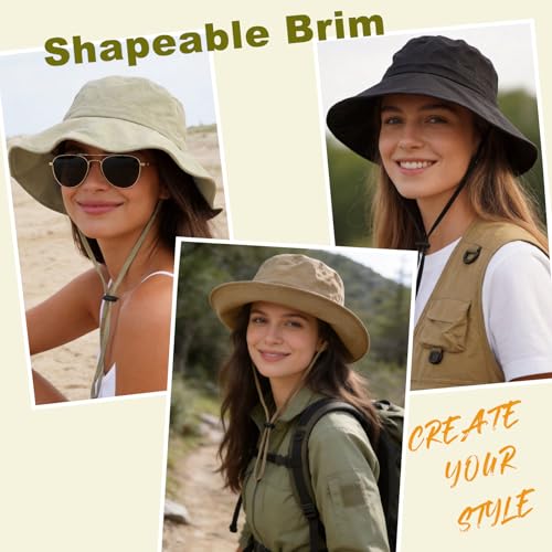 Black Waterproof Bucket Hat for Women UV Sun Protection Wide Brim Packable