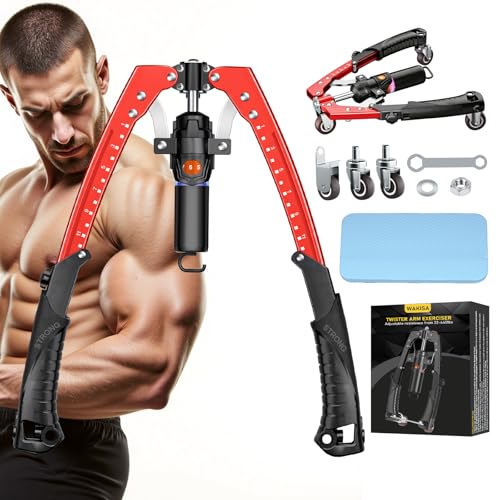 Red Hydraulic Arm Trainer 3-in-1 Chest, Arm & Ab Workout Equipment