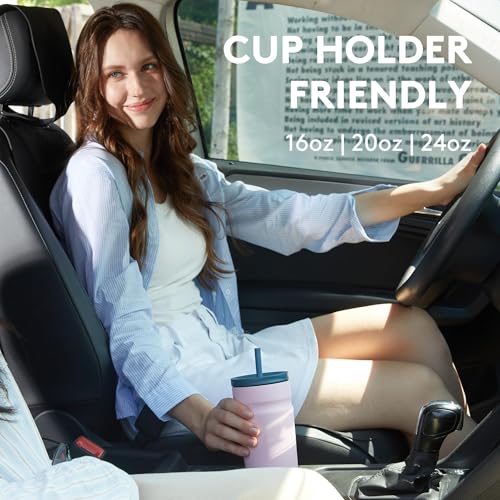 Insulated Travel Tumbler 24oz with Lid & Straw - Almond Birch, Double Wall Stainless Steel