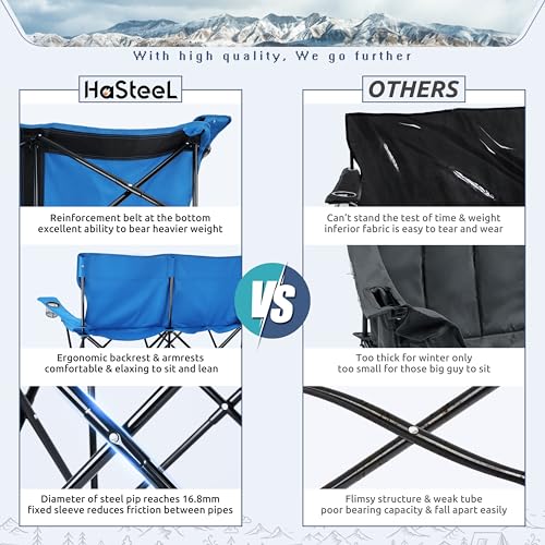 Double Seat Folding Camping Chair - Portable Outdoor Lounge for 2 with Storage Bag
