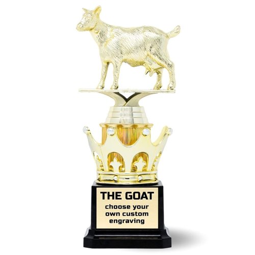 Goat Trophy - G.O.A.T. - Greatest of All Time Funny Trophy Award with Option for Custom Plate - Appreciation Gift for Boss, Coworker, Friend - League Champion Award Winner (Custom Text)