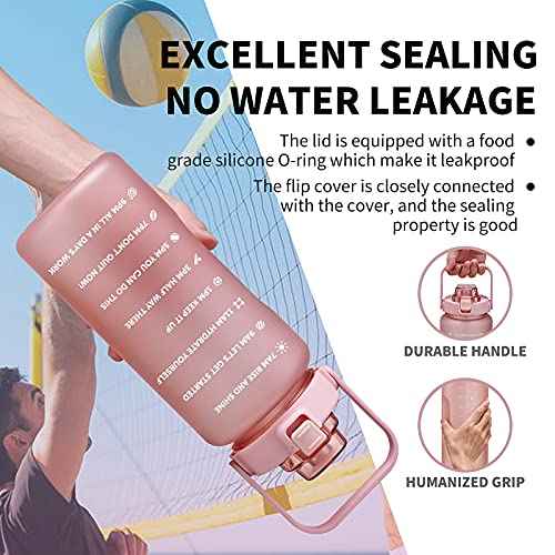 64oz,100oz,128oz Large Motivational Water Bottle with Time Marker, Leakproof & BPA Free Half Gallon Big Water Bottle with Straw Handle Tritan Frosted Water Jug for Gym,Fitness,Outdoor Sports