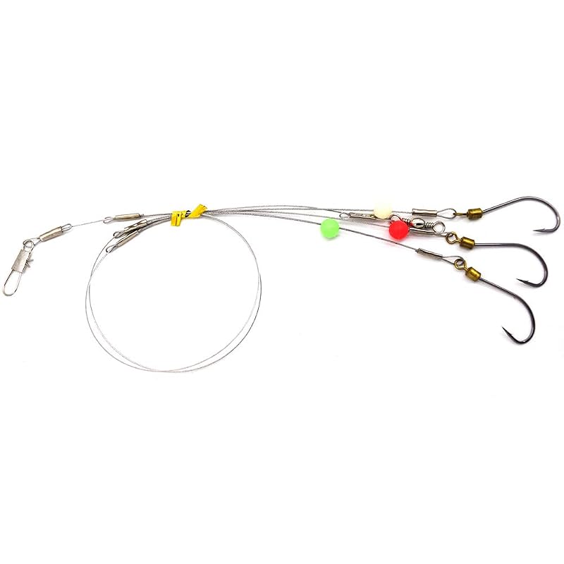 3-Pack 7-Strand Steel Wire Leader Rig with Swivels, Beads & Hooks - 22.8in Main Line, 14#