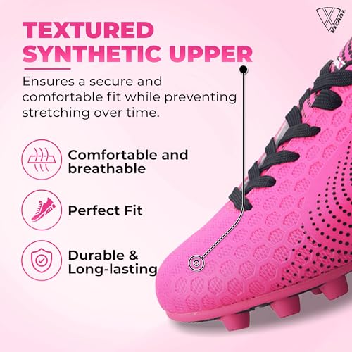 Kids Pink Black Soccer Cleats - Little Kid Size 13, Lightweight & Sturdy