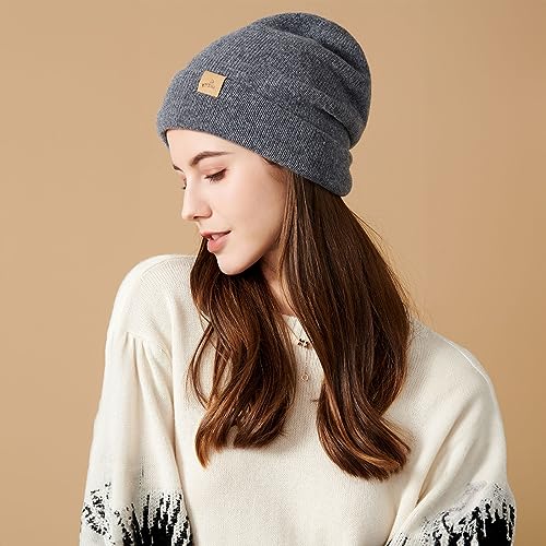 Mens Beanie Merino Wool Warm Hats for Women Men Knit Slouchy Double Layer Warm Cuffed Skull Beanie Skiing Skating
