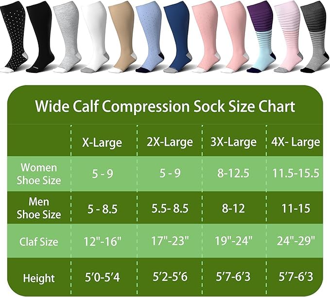 XX-Large Wide Calf Compression Socks for Women & Men 15-20mmHg Support Stockings
