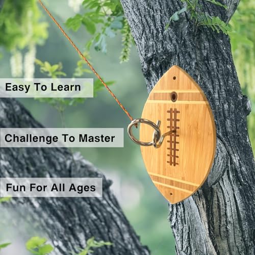 Indoor & Outdoor Hook Ring Toss Game Set with Wooden Rings, Hooks & Adjustable Paracord