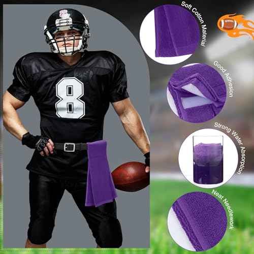 Shimeyao 2 Pcs Cotton Sports Football Towel with Closure Pitching Football Sweat Towel for Sports Gym Men Women Accessories(Purple,Classic)