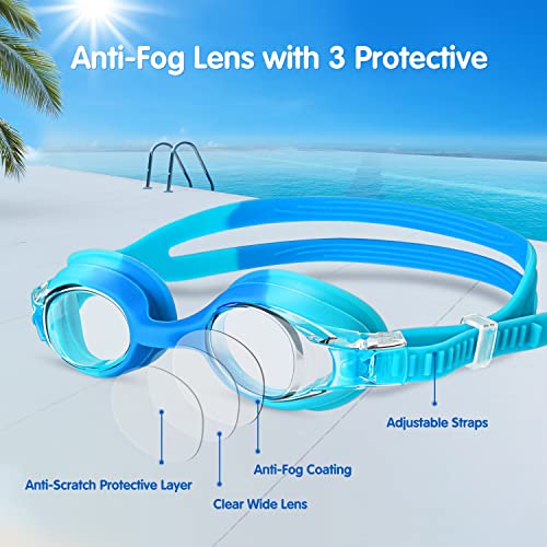 Kids Swim Goggles 2 Pack - Anti-Fog No Leak Wide View for Boys Girls Ages 6-14 - Blue & Yellow