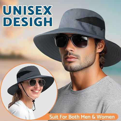 PFFY Sun Bucket Hats for Men Women 3¡± Wide Brim UPF 50+ Fishing & Beach Hat