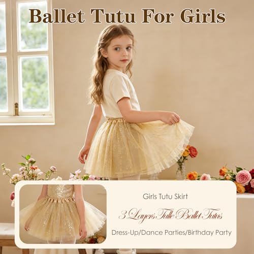 Girls Tutu Skirt for Dance & Party - Red Sequin, 3 Layers Tulle, Ballet Costume