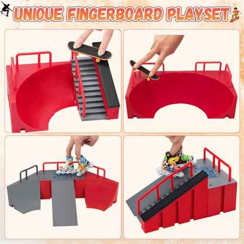 KETIEE Fingerboard Skate Park Kit: 17pcs Finger Skateboard Ramp Set with Exclusive 11 Ramps 4 Mini Skateboards & Roller Skates, Large Finger Skatepark Training Props Toys Gifts for Kids Ages 6 and up