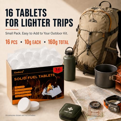 Solid Fuel Tablets 36 Pack - High Energy Camping Stove Fuel - Compact & Safe