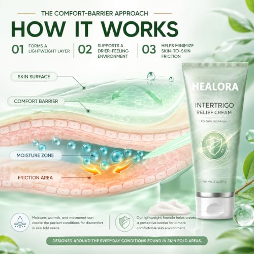 HEALORA Intertrigo Cream 2 oz Non-Steroid Moisture Control for Sensitive Skin