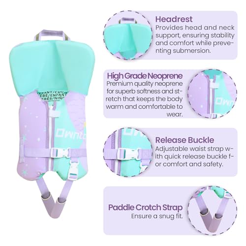 Purple Fishtail Toddler Swim Vest for Kids 20-50 lbs Adjustable Safety Straps