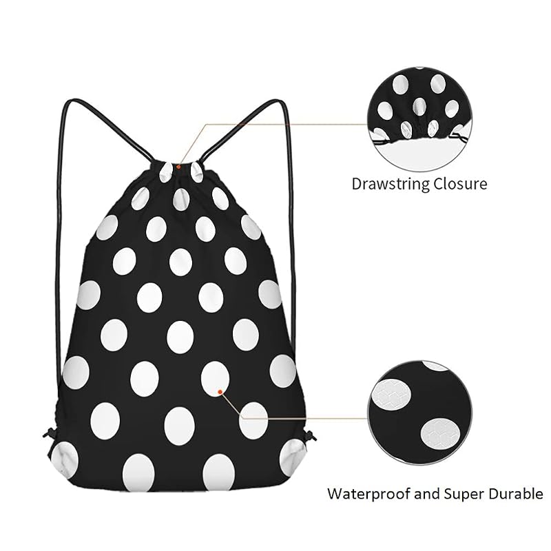 Drawstring Gym Backpack 14x16.9 Inch - Marble Texture, Black White Polka Dots, Multi-Variant a55+14x16.9 Inch