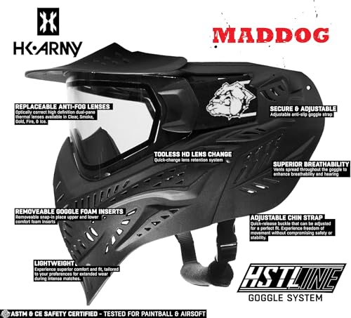 Full-Face Paintball and Airsoft Mask Goggle System - Clear Thermal Dual-Pane Anti-Fog Lens (Indoor Outdoor)