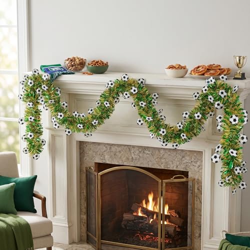 Soccer Garland - Green 50Ft Sports Theme Tinsel for Party Decor