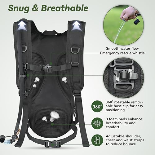 Black Tactical Hydration Pack Backpack with 3L Water Bladder