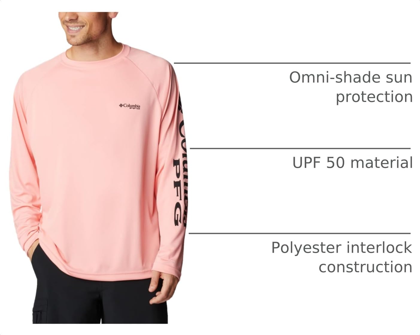Columbia Men's Terminal Tackle Long Sleeve Fishing Shirt, Sorbet/Black Logo, 5X Tall