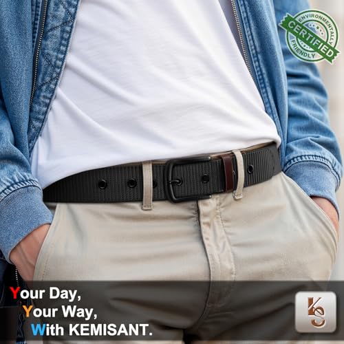 Men's Black Nylon Web Golf Belt 1.5-Inch with Metal Eyelets, 34-36 Inch Waist - Adjustable, Gift Boxed