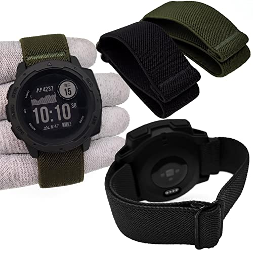 Elastic Watch Bands for Garmin Instinct 3 45mm and Solar - Black + Green