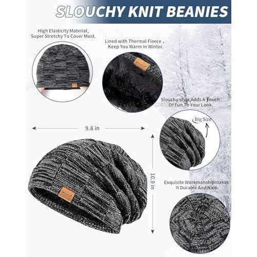 Mens Hat Gloves Scarf Set Winter, Slouchy Beanie 3 in 1 Warm Set, for Men, Mens Stocking Stuffers