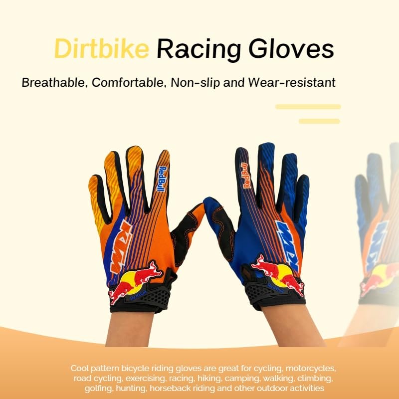 Blue Off-Road Motorcycle Gloves Men Women Breathable Non-Slip Sports Gear - Medium