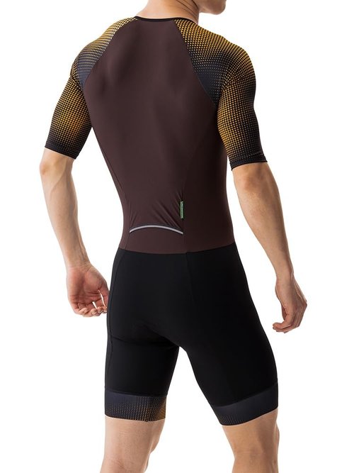 MY KILOMETRE Men’s Triathlon Suits Short Sleeve Tri Suit Racing Triathlon Suit – Quick Dry, Padded, Zipper Pocket Orange