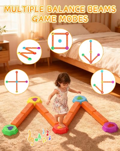 Kids Light Up Balance Beam Set - Musical Stepping Stones & Obstacle Course