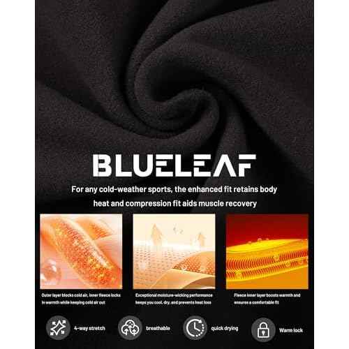 Blueleaf Men's Thermal Compression Pants Fleece Lined Athletic Tights Leggings Sports Base Layer Bottoms Cold Weather Gear