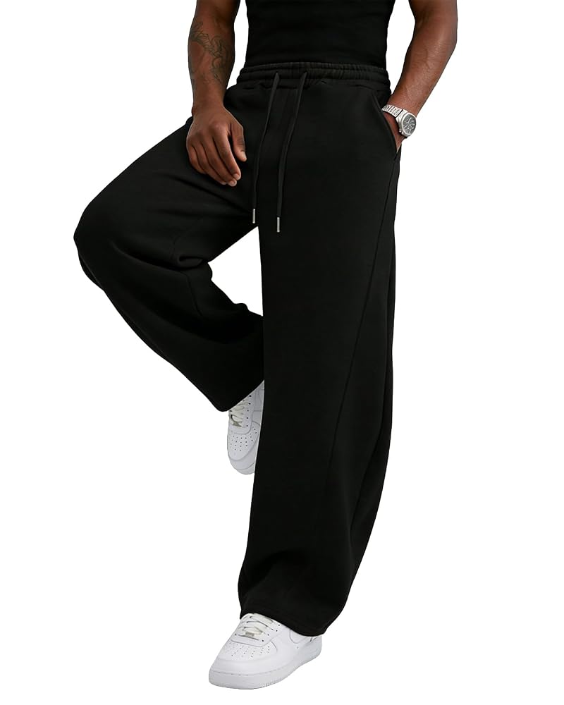 Wangdo Men's Baggy Sweatpants Wide Leg Lounge Pants – Black, Medium