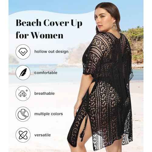 Swimsuit Coverup for Women Plus Size Knit Crochet Bathing Suit Cover Ups Hollow Out Outfits Beach Cover Up Bikini Dress