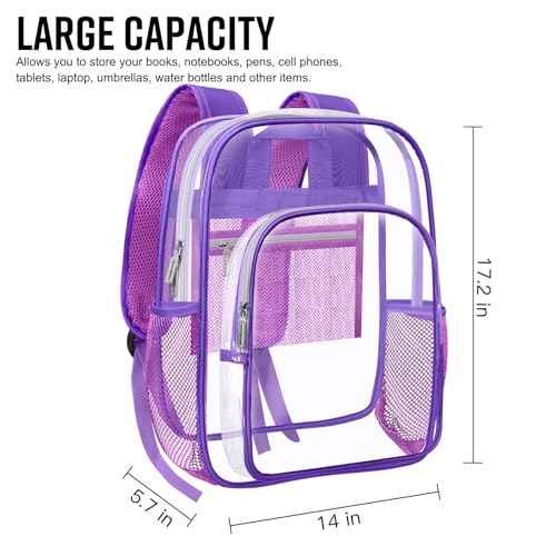 HEEYA Clear Backpack Heavy Duty Transparent Backpack for Security, Sports, Work, Travel, Stadium