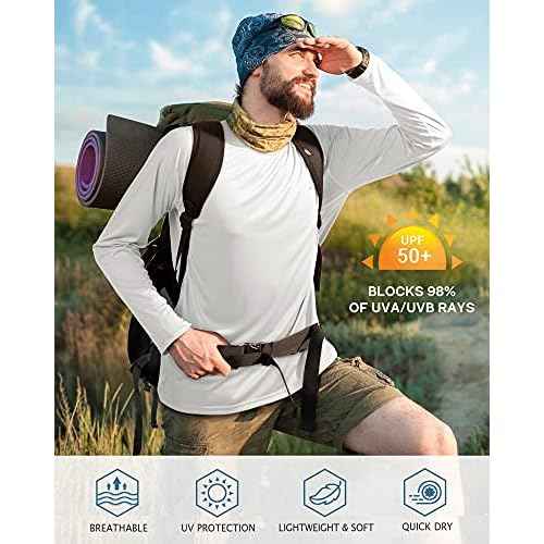 Roadbox Mens UPF 50+ UV Sun Protection Shirts Outdoor Long Sleeve SPF Rash Guard for Fishing Hiking Swimming Running