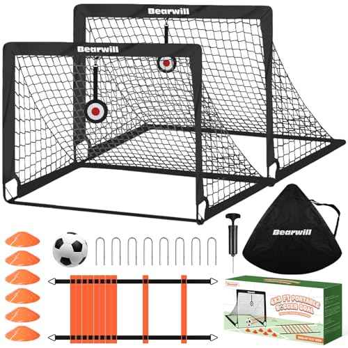 Bearwill Soccer Goal, Kids Soccer Goals for Backyard Set of 2, 4x3ft Portable Soccer Goal Pop Up Soccer Net, Kids Soccer Net Training Equipment with Soccer Ball, Ladder, Cones, Targets