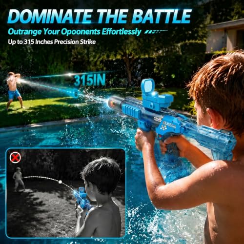 Electric Water Gun with LED Light, Long Range 26-31 Inches, Rechargeable Summer Pool Toy for Kids & Adults