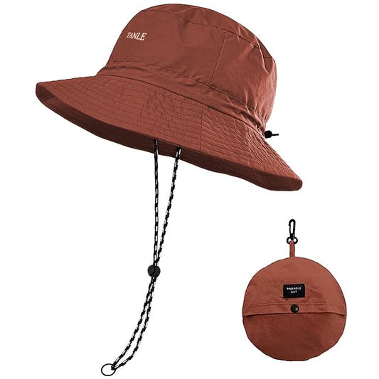 Foldable Bucket Hat for Men Women - Quick Dry Wide Brim Sun Hat with UPF 50+ UV Protection, Packable Breathable Cap for Travel, Hiking, Fishing & Beach（Brick red）