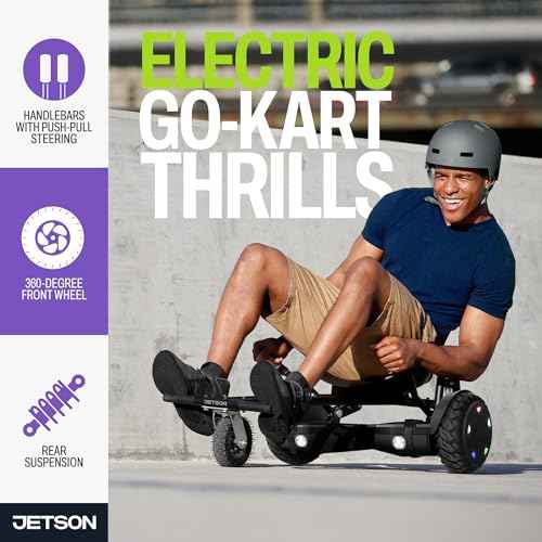 Jetson JetKart 2.0 Universal Hoverboard Attachment, 6" Tire, Bucket Seat, Adjustable Footrest Accommodates Most Heights, Ages 12+, Black, JKAR20-BK