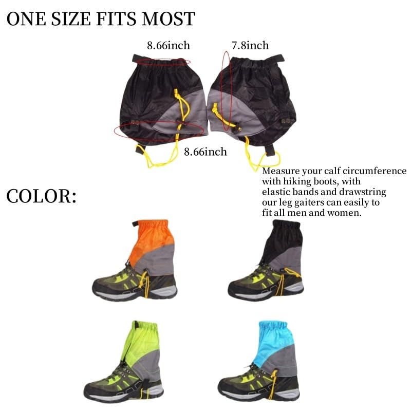 Jwelesy Gators for Hiking Boots and Shoes Waterproof Adjustable Lightweight Leg Gaiters for Men Women Gaiters for Snowshoeing