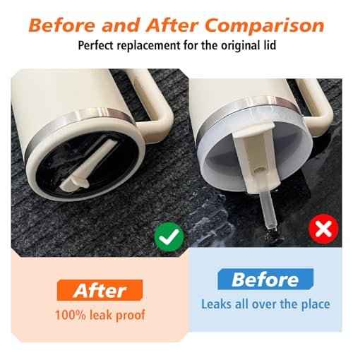 40 oz Tumbler Flip Straw Lid for Stanley Cup Accessories, 2 Pack Leak Proof Stanley Lid Replacement 40 oz for Stanley Quencher