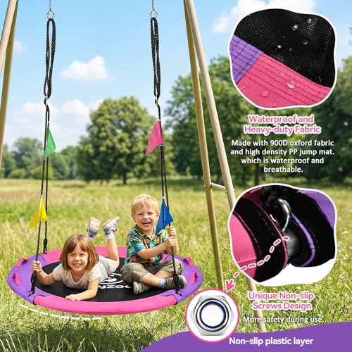 Kids & Adults Saucer Tree Swing - Pink & Purple, 43 Inch, 900LBS Capacity, 360° Swivel Outdoor Play Equipment