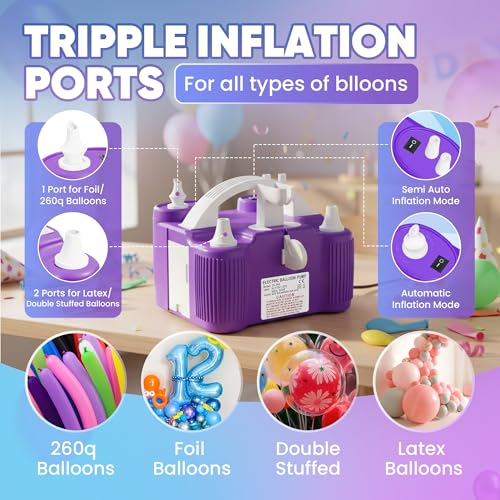 Electric Balloon Pump 4-in-1 with Triple Ports for Balloons, Sports Balls, Inflatable Toys