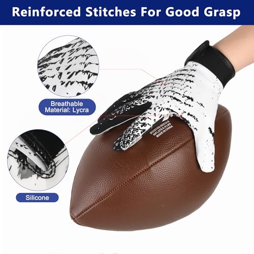 Kids Football Gloves Youth Sticky Receiver Gloves for Boys and Girls Black XS/S