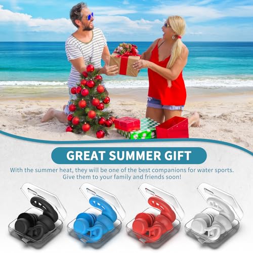 Reusable Colorful Waterproof Swimming Ear Plugs for Adults - Black Blue Red White, 4 Pairs
