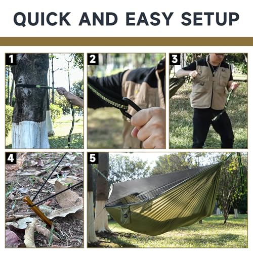 Army Camping Hammock with Mosquito Net & Ridge Rope, 2 Person Large
