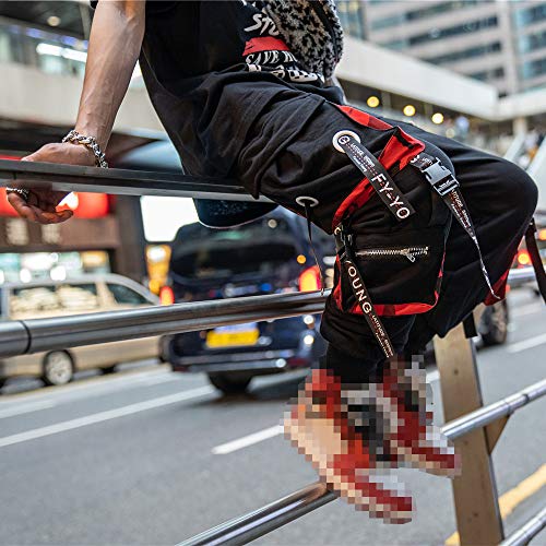 Men's Jogger Pants Cargo Baggy Techwear Hip Hop Streetwear Large Black & Red