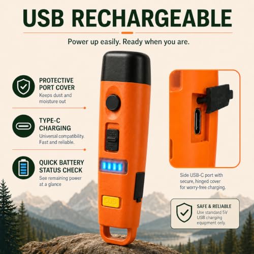 Rechargeable Electronic Safety Whistle with SOS Mode & 128 dB Alert for Hiking Camping